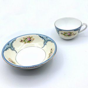Delicate Bowl and Teacup NORITAKE M Blue + Floral
